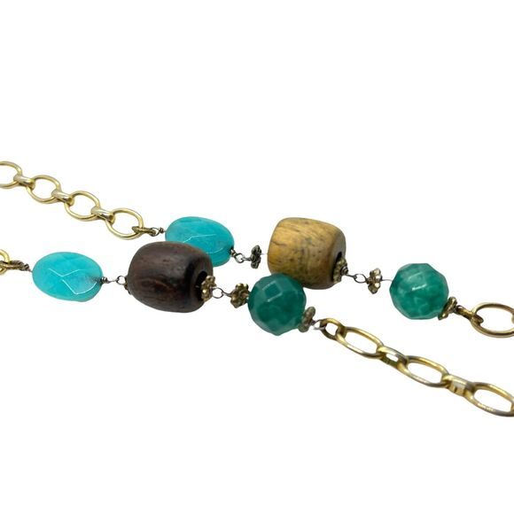 Wood Stone Beaded Necklaces & Stretch Bracelet Set Of Four Vintage 80s Bohemian - Picture 5 of 11